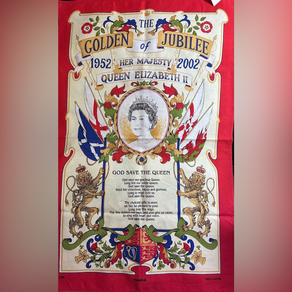 Vintage Her Majesty Queen Elizabeth II Golden Jubilee 1952-2002 Tea Towel NWOT